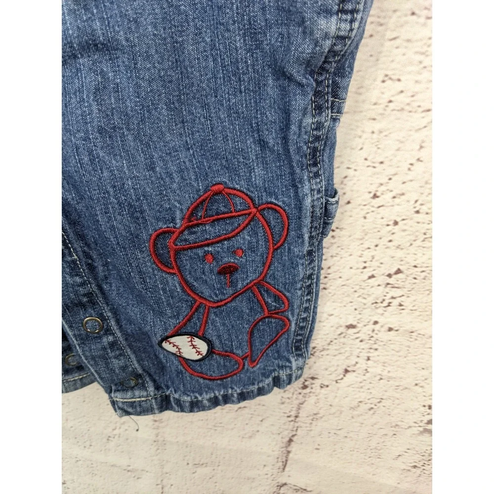 Carters Vintage Denim Overalls 6M Baseball Bear Embroidered Blue Jeans Kids